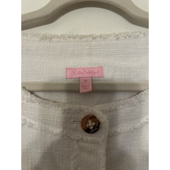 lilly pulitzer Millie Tweed Jacket White Linen Blend Womens medium - Picture 3 of 13